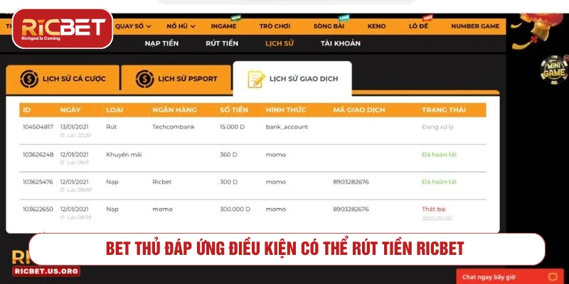 Chơi RICBET bao lâu thì rút được tiền? Bet thủ đáp ứng điều kiện có thể rút tiền RICBET
