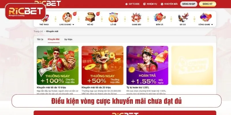 RICBET Có Giam Tiền Người Chơi Không? Sự Thật Đằng Sau Điều kiện vòng cược khuyến mãi chưa đạt đủ