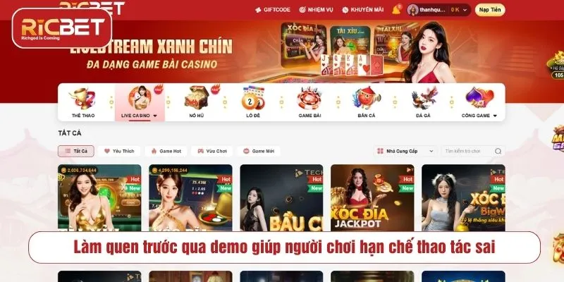 RICBET Có Cho Chơi Thử Không? Sự Thật Về Trải Nghiệm Làm quen trước qua demo giúp người chơi hạn chế thao tác sai